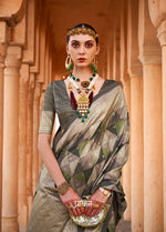 Thumbnail for Monjolika Fashion Viscose Dark Grey Colour Foil Print Contemporary Saree
