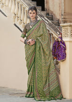Thumbnail for Monjolika Fashion Silk Patola Print Green Traditional Saree