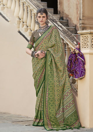 Monjolika Fashion Silk Patola Print Green Traditional Saree