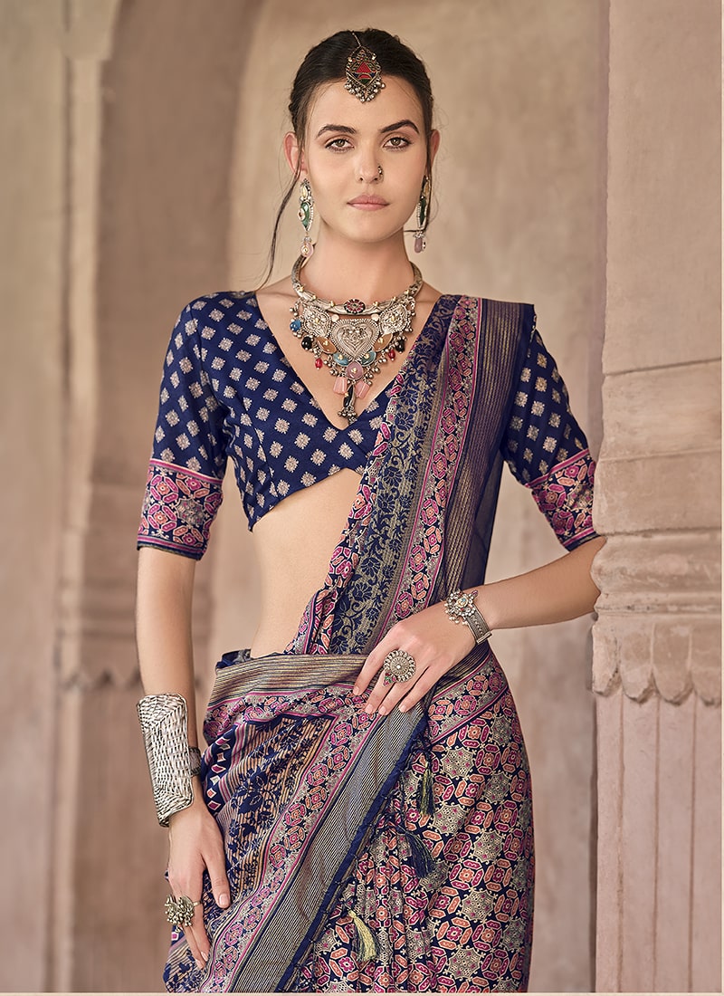 Monjolika Fashion Silk Patola Print Multi Colour Traditional Saree