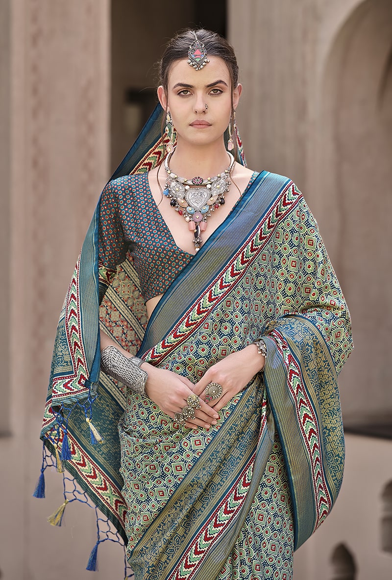 Monjolika Fashion Silk Patola Print Multi Colour Traditional Saree