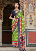 Thumbnail for Monjolika Fashion Parrot Green And Red Patola Print Silk Festival Trendy Saree