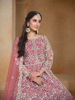 Thumbnail for Monjolika Fashion Pink Color Embroidered Santoon Net Salwar Suit