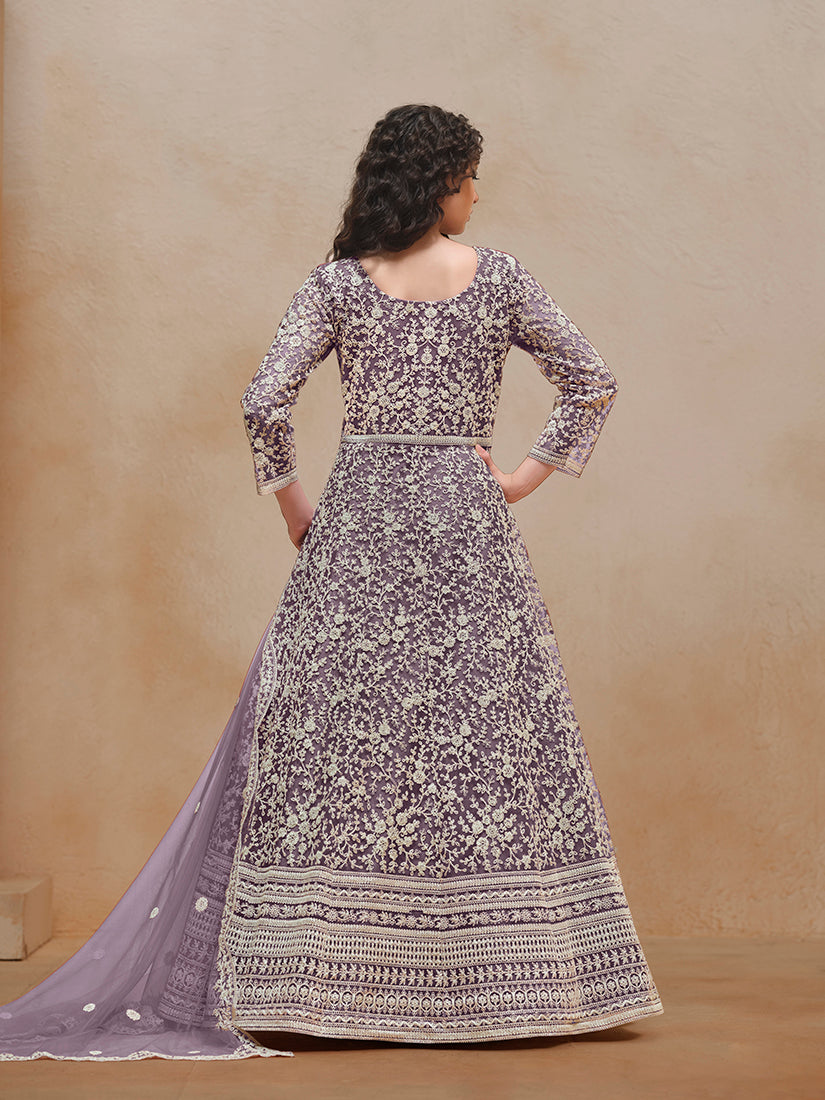 Monjolika Fashion Purple Color Embroidered Santoon Net Salwar Suit