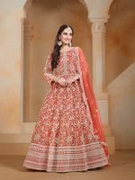 Thumbnail for Monjolika Fashion Dark-Orange Color Embroidered Santoon Net Salwar Suit