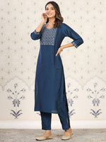 Thumbnail for Ode by House of Pataudi Ethnic Motifs Yoke Design Mirror Work Kurta - Distacart