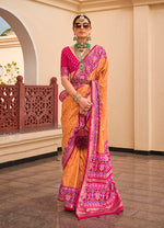 Thumbnail for Monjolika Fashion Patola Silk Mustard And Rani Pink Patola Print Classic Saree
