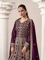 Thumbnail for Monjolika Fashion Dark-Purple Color Embroidered Santoon Georgette Salwar Suit