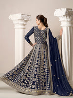 Thumbnail for Monjolika Fashion Navy-Blue Color Embroidered Santoon Georgette Salwar Suit