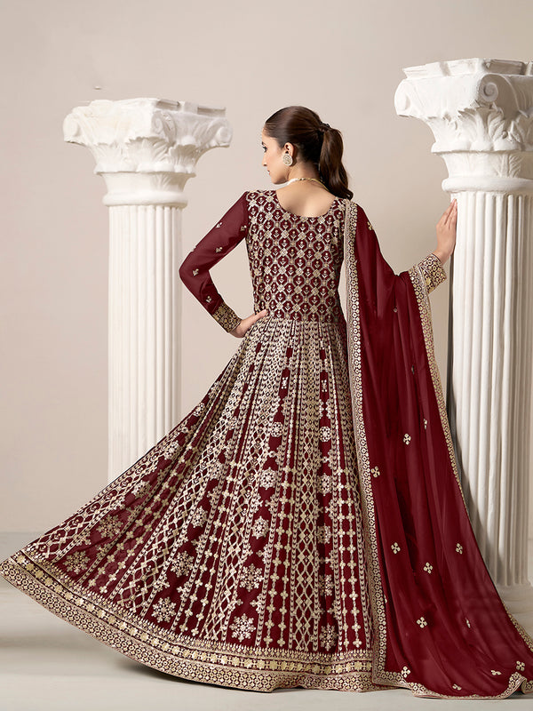 Monjolika Fashion Maroon Color Embroidered Santoon Georgette Salwar Suit