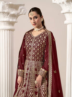 Thumbnail for Monjolika Fashion Maroon Color Embroidered Santoon Georgette Salwar Suit