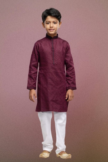 Raivat Ethnic Art Silk Thread Work Kids Kurta Pajama In Maroon Colour - Distacart