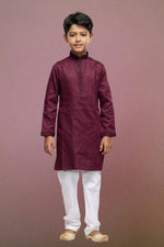 Thumbnail for Raivat Ethnic Art Silk Thread Work Kids Kurta Pajama In Maroon Colour - Distacart