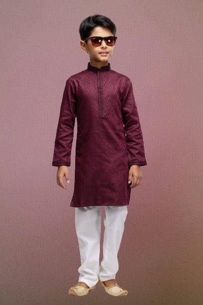 Raivat Ethnic Art Silk Thread Work Kids Kurta Pajama In Maroon Colour - Distacart