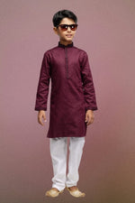 Thumbnail for Raivat Ethnic Art Silk Thread Work Kids Kurta Pajama In Maroon Colour - Distacart