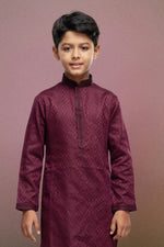 Thumbnail for Raivat Ethnic Art Silk Thread Work Kids Kurta Pajama In Maroon Colour - Distacart