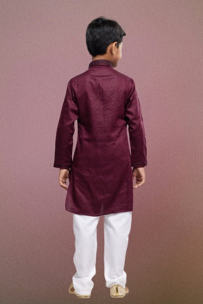 Raivat Ethnic Art Silk Thread Work Kids Kurta Pajama In Maroon Colour - Distacart