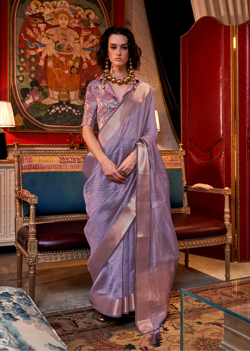 Monjolika Fashion Mauve Chiffon Weaving Trendy Saree