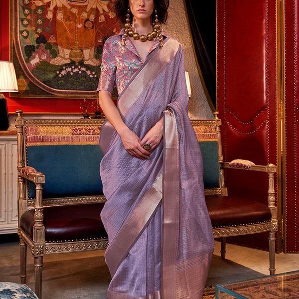 Monjolika Fashion Mauve Chiffon Weaving Trendy Saree - Distacart