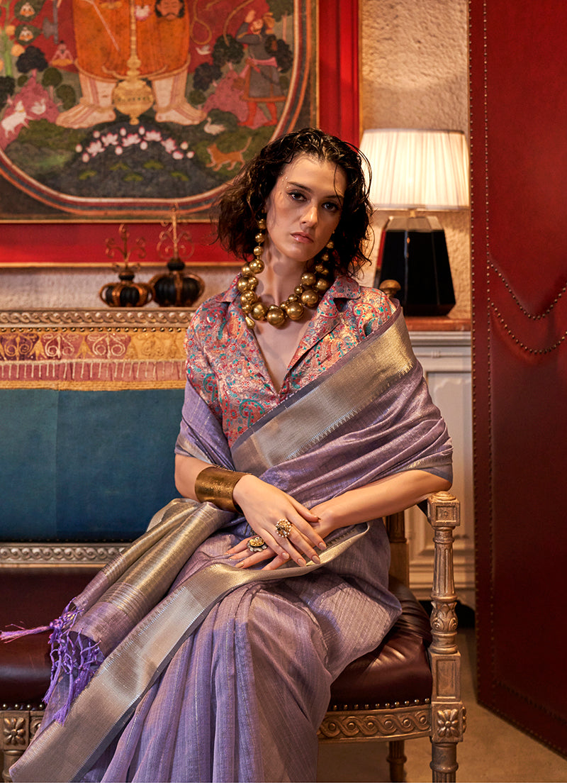 Monjolika Fashion Mauve Chiffon Weaving Trendy Saree