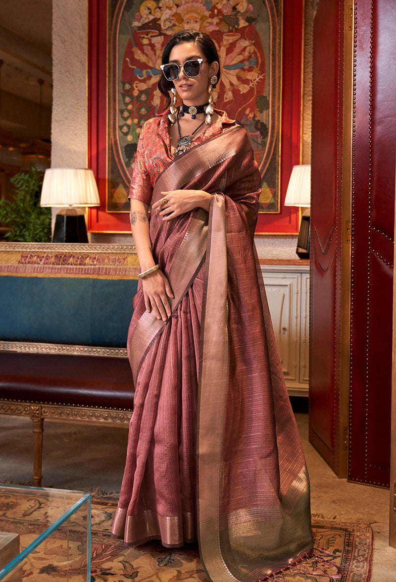 Monjolika Fashion Maroon Chiffon Weaving Trendy Saree
