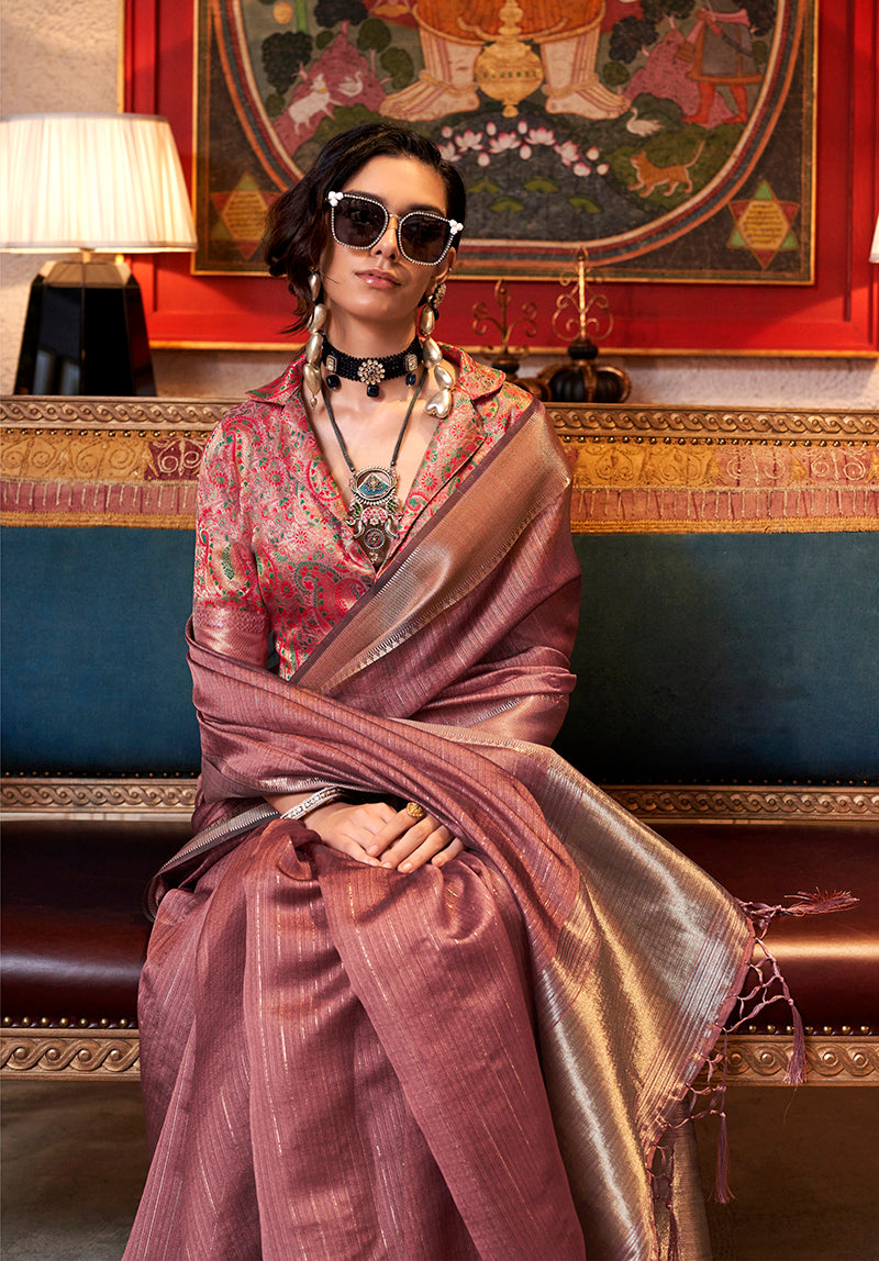 Monjolika Fashion Maroon Chiffon Weaving Trendy Saree