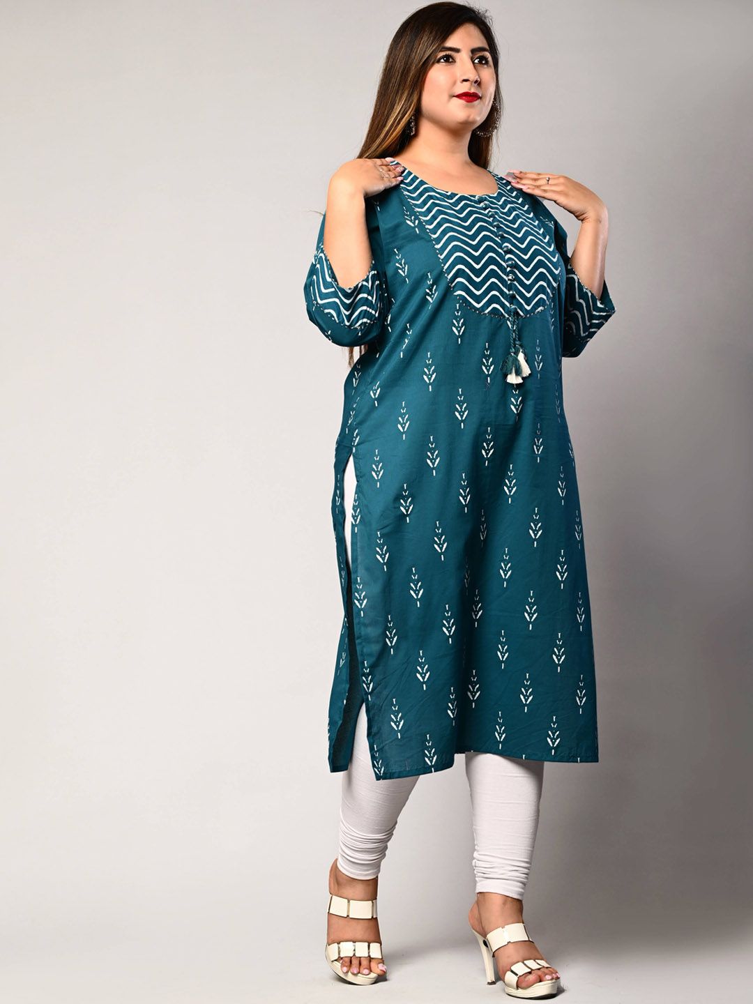 Swasti Women Blue & atlantic deep Ethnic Motifs Printed Chikankari Floral Kurta - Distacart