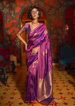 Thumbnail for Monjolika Fashion Handloom Silk Weaving Purple Trendy Saree - Distacart