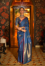 Thumbnail for Monjolika Fashion Handloom Silk Weaving Navy Blue Trendy Saree - Distacart