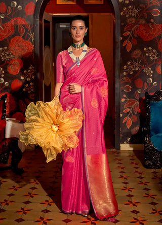 Monjolika Fashion Handloom Silk Weaving Pink Trendy Saree