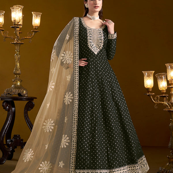 Monjolika Fashion Black Color Embroidered Santoon Chanderi Silk Salwar Suit - Distacart