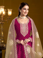 Thumbnail for Monjolika Fashion Magenta Color Embroidered Santoon Chanderi Silk Salwar Suit