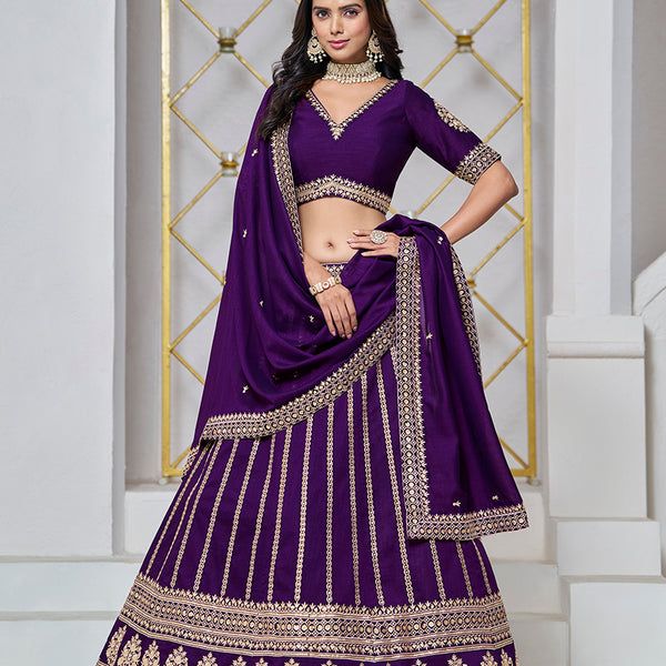 Monjolika Fashion Embroidered Art Silk Trendy Lehenga Choli In Purple - Distacart
