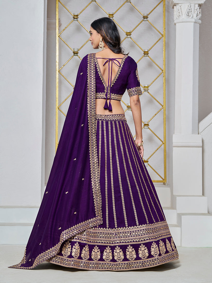 Monjolika Fashion Embroidered Art Silk Trendy Lehenga Choli In Purple