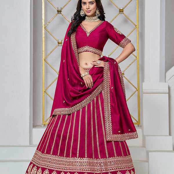 Monjolika Fashion Embroidered Art Silk Trendy Lehenga Choli In Rani Pink - Distacart