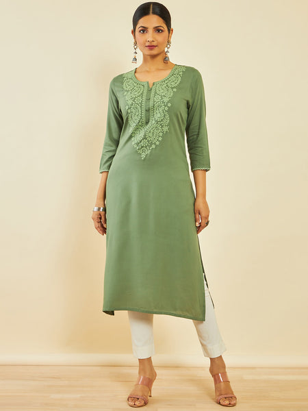 Soch Paisley Yoke Design Thread Work Straight Kurta - Distacart