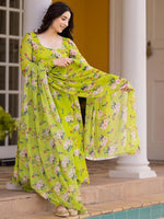 Thumbnail for Kalini Floral Printed Long Sleeves Regular Gotta Patti Kurta With Churidar & Dupatta - Distacart