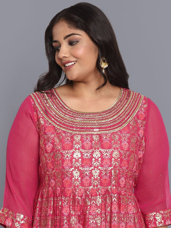 AURELIA Pink Ethnic Motifs A-Line Midi Dress