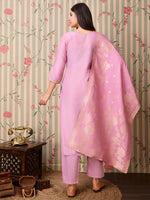 Thumbnail for Ode by House of Pataudi Yoke Design Regular Thread Work Kurta with Trousers & With Dupatta - Distacart