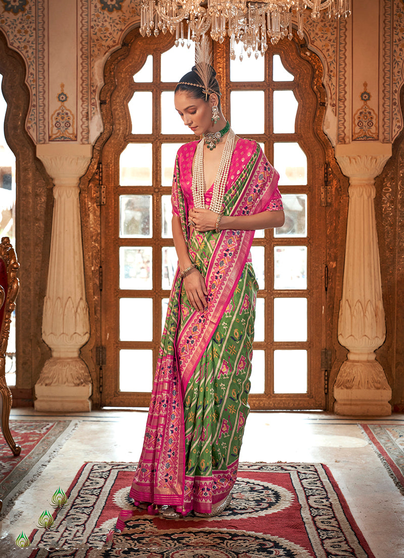 Monjolika Fashion Light Green Patola Print Festival Contemporary Saree