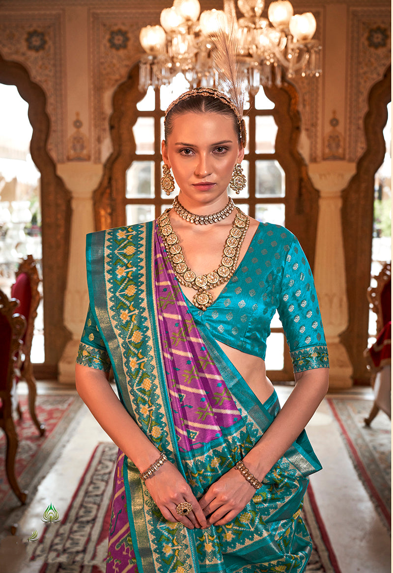 Monjolika Fashion Violet Patola Print Festival Contemporary Saree