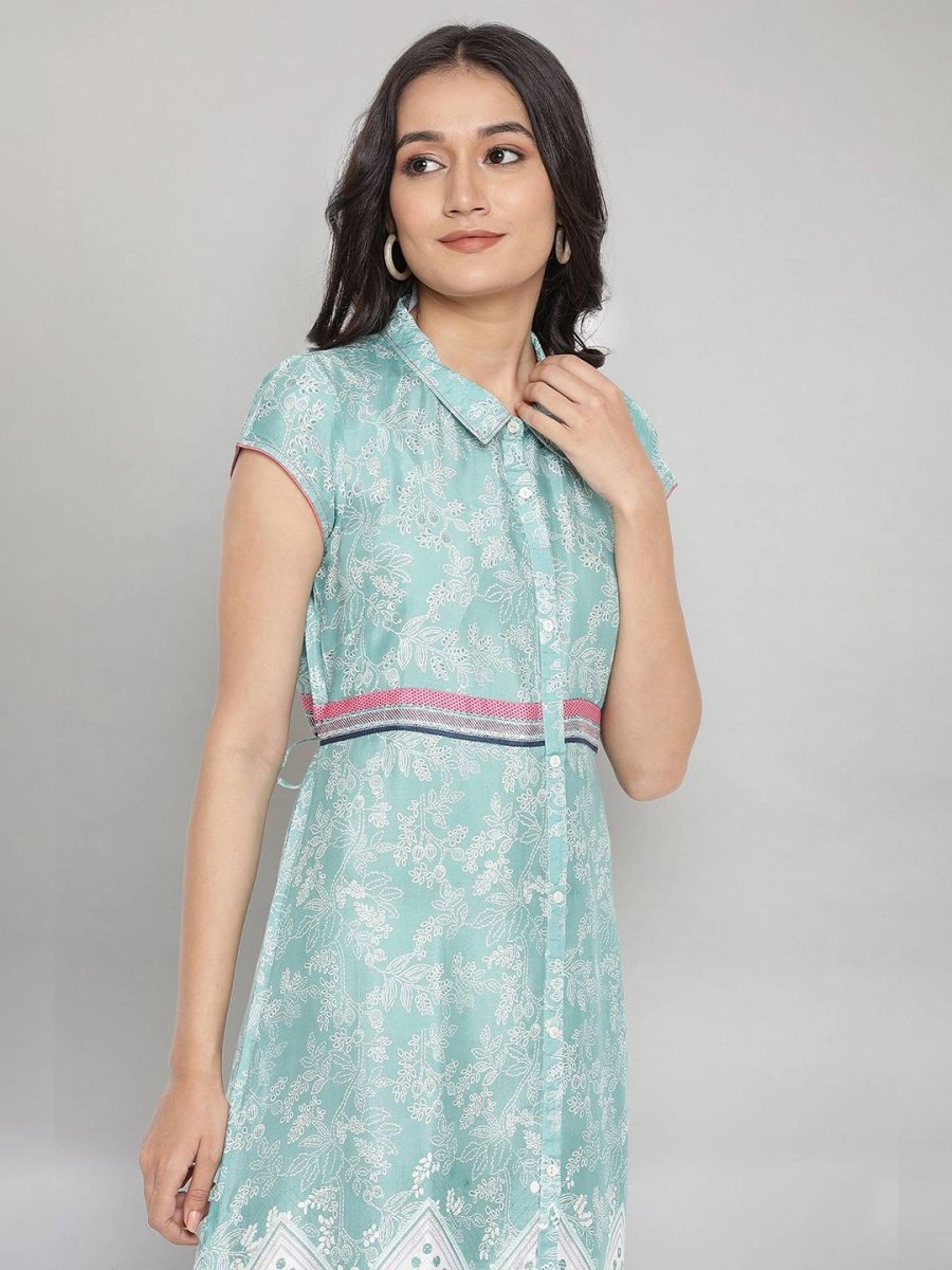 AURELIA Green Floral Printed A-Line Maxi Dress - Distacart