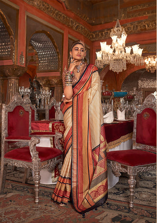 Monjolika Fashion Silk Weaving Zari Cream Traditional Saree