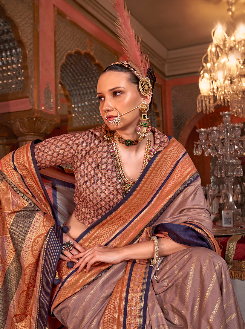 Monjolika Fashion Silk Weaving Zari Light Mauve Traditional Saree - Distacart