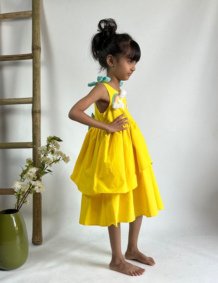 ArthLife Yellow Pepa Rainbow Partywear Dress - Distacart