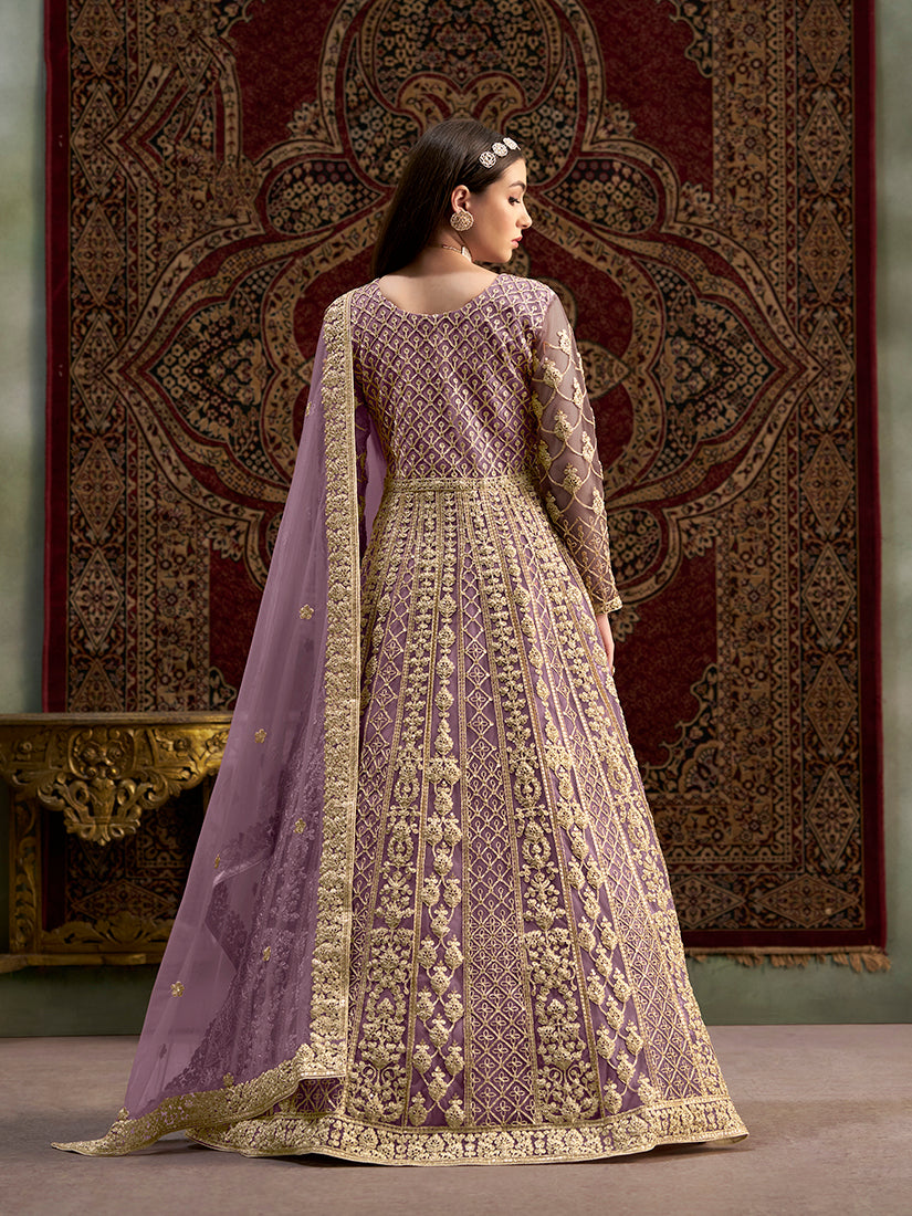 Monjolika Fashion Lilac Color Embroidered Santoon Net Salwar Suit