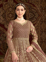 Thumbnail for Monjolika Fashion Brown Color Embroidered Santoon Net Salwar Suit