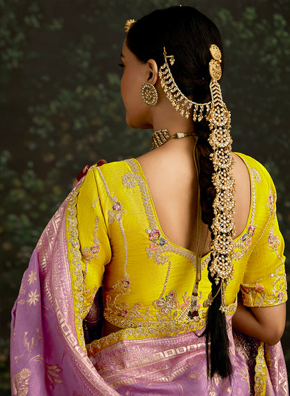Monjolika Fashion Sequins Embroidered Border Work Dola Silk Lilac Reception Classic Saree - Distacart