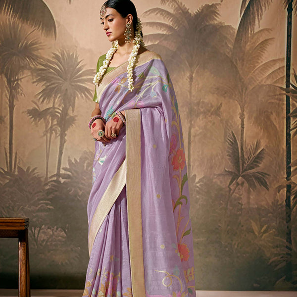 Monjolika Fashion Silk Floral Pattern Zari Work Lavender Contemporary Saree - Distacart
