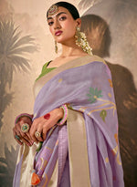 Thumbnail for Monjolika Fashion Silk Floral Pattern Zari Work Lavender Contemporary Saree